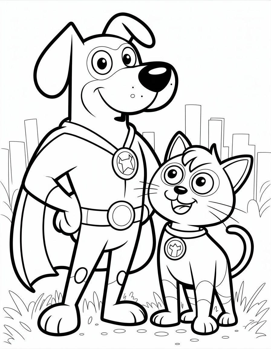dog man and cat kid coloring page
