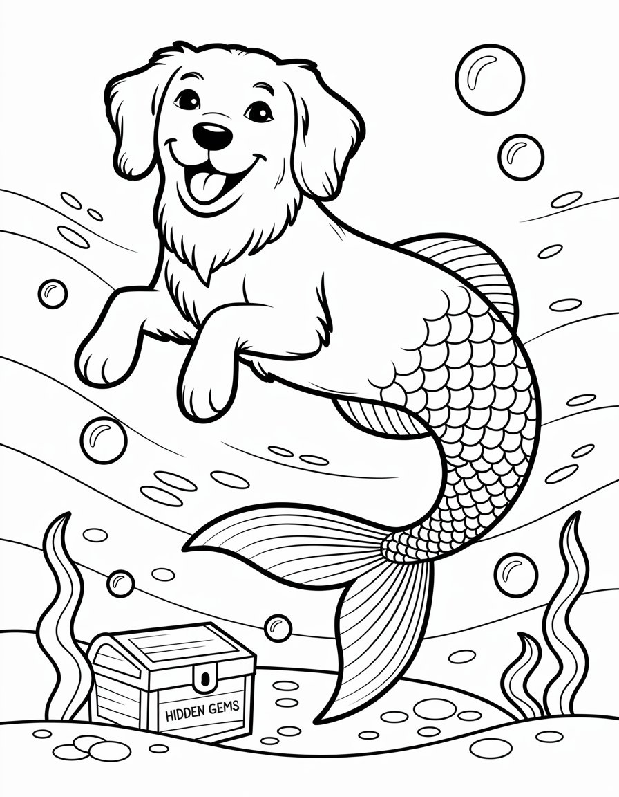 dog mermaid coloring page