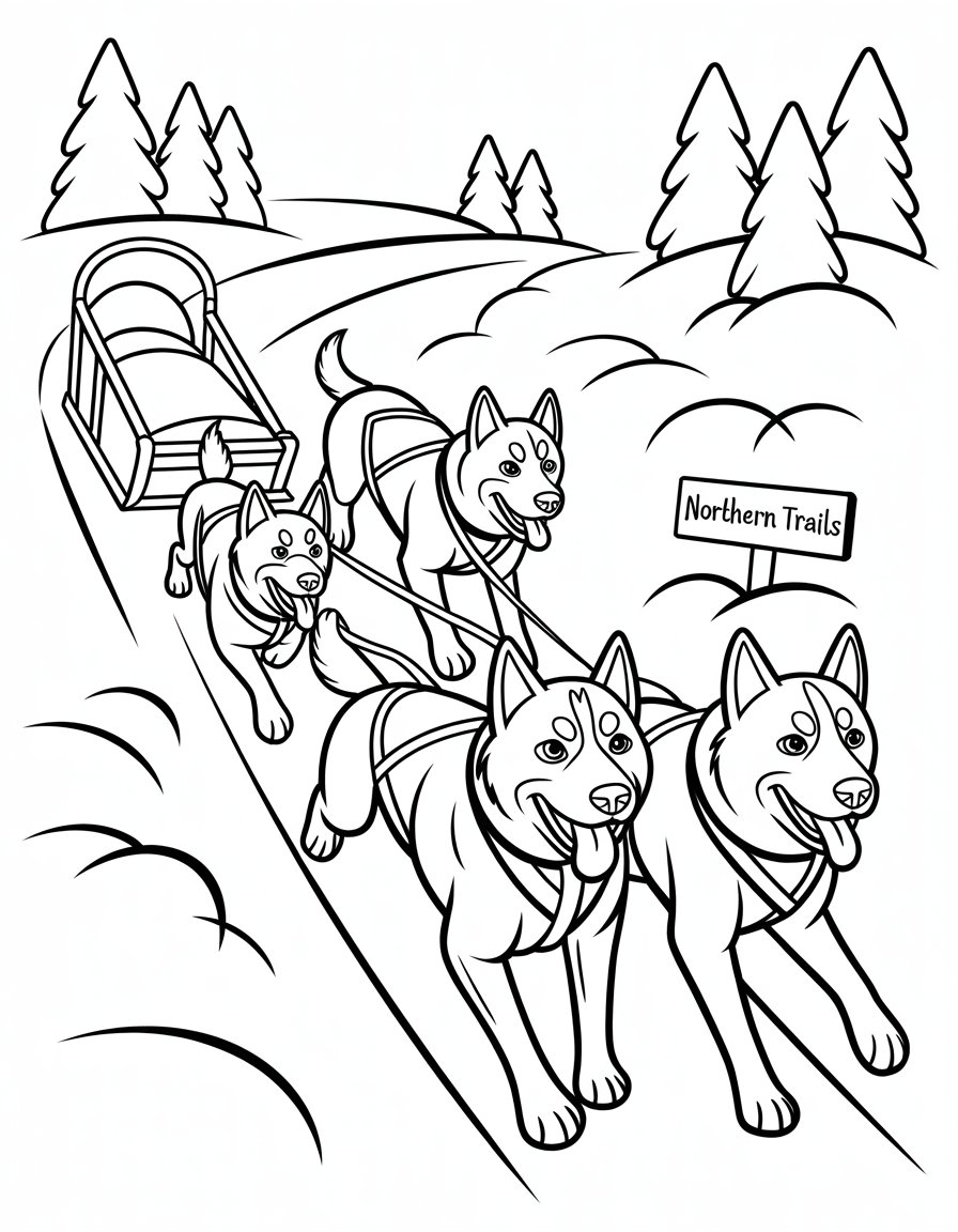 dog sled coloring page