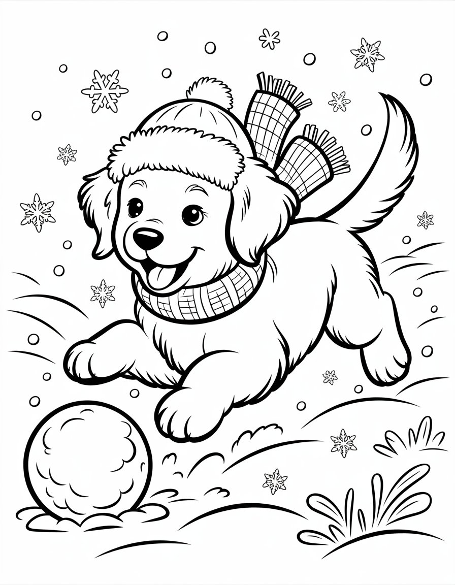 dog winter coloring page