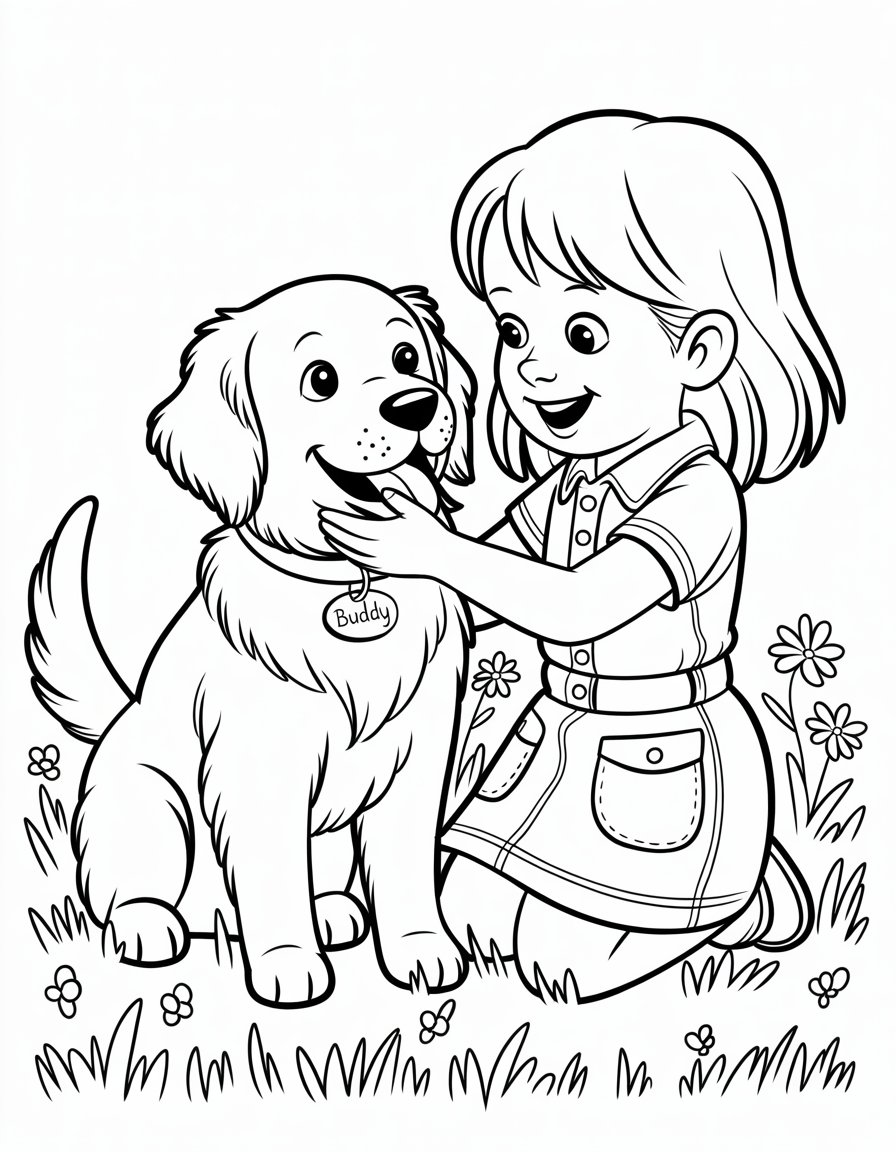 girl dog coloring page