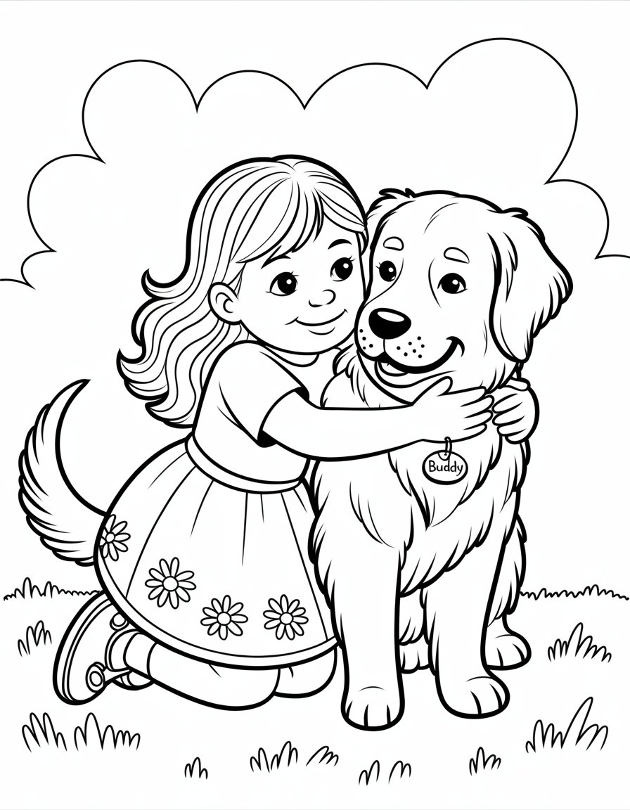 girl with dog coloring page