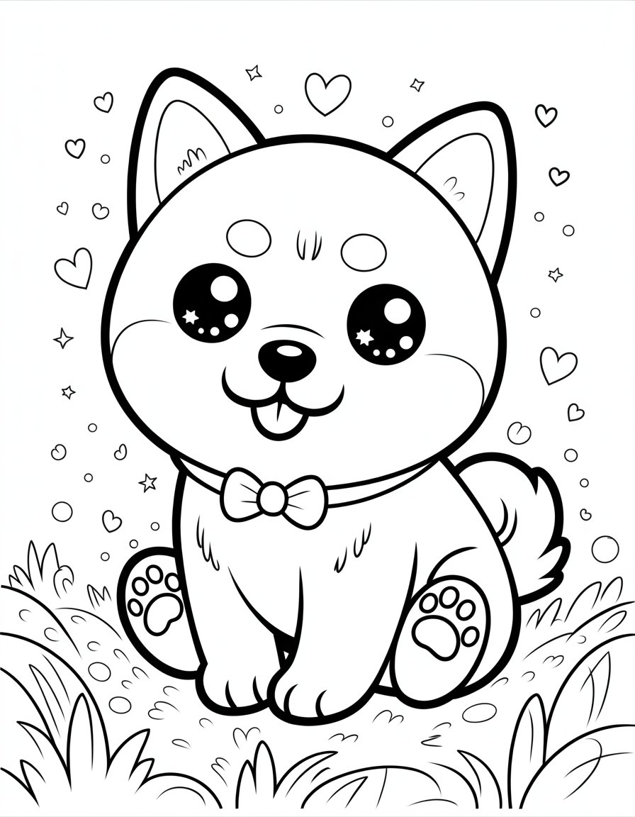 kawaii dog coloring page