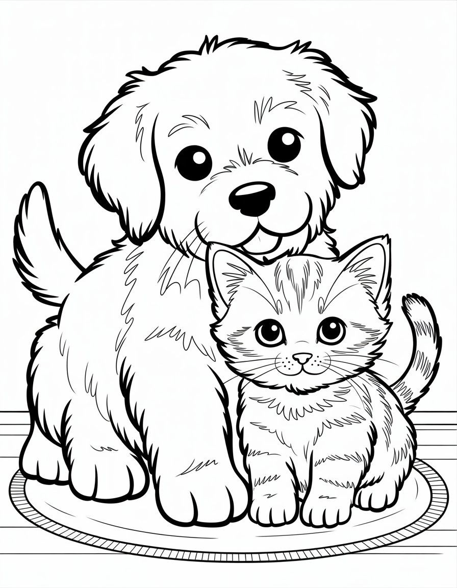 puppy and cat coloring page