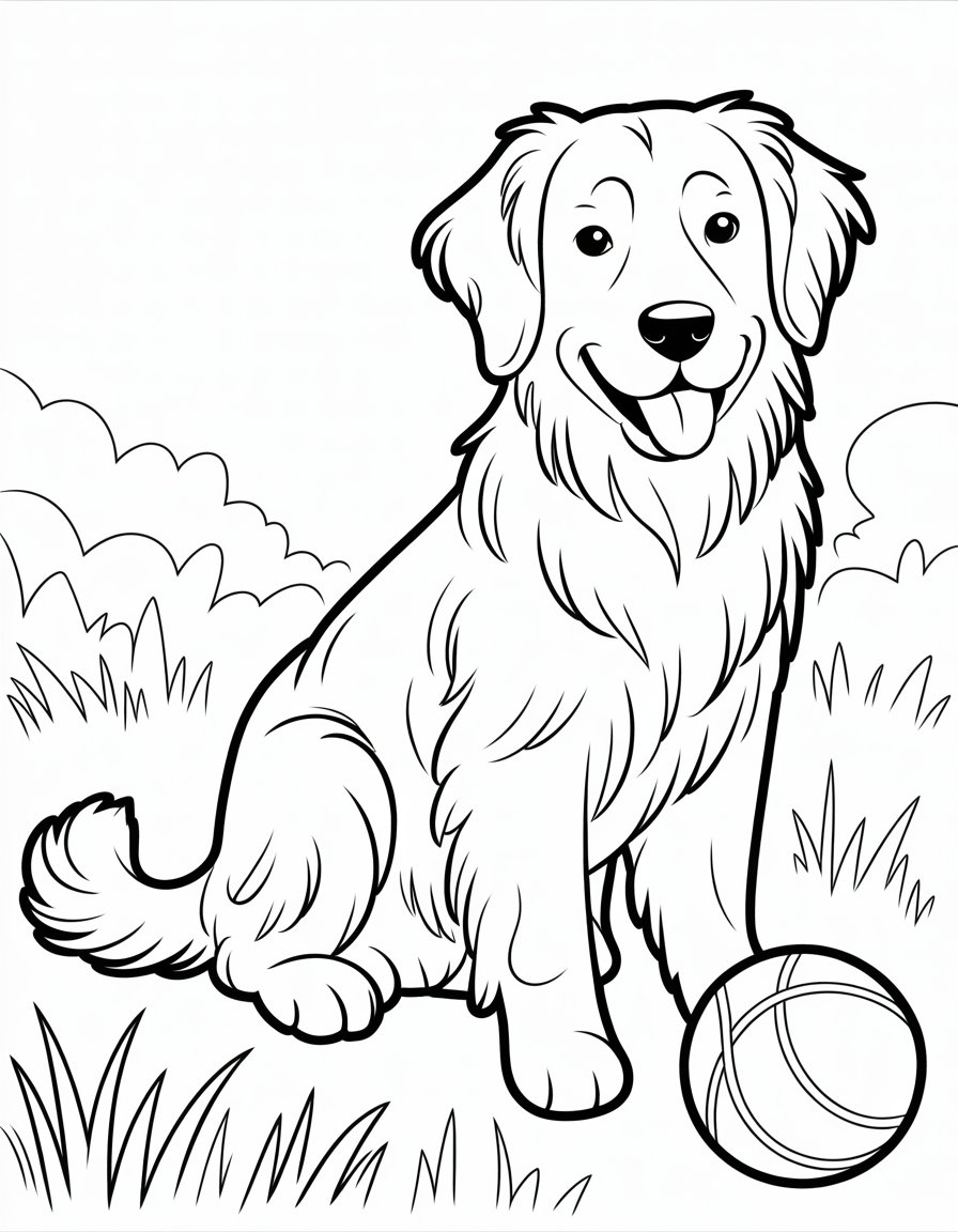 realistic golden retriever dog coloring page