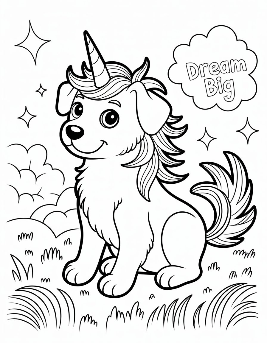 unicorn dog coloring page