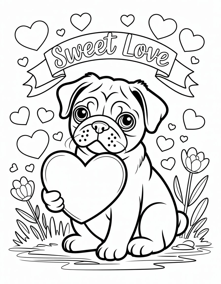 valentine's day dog coloring page