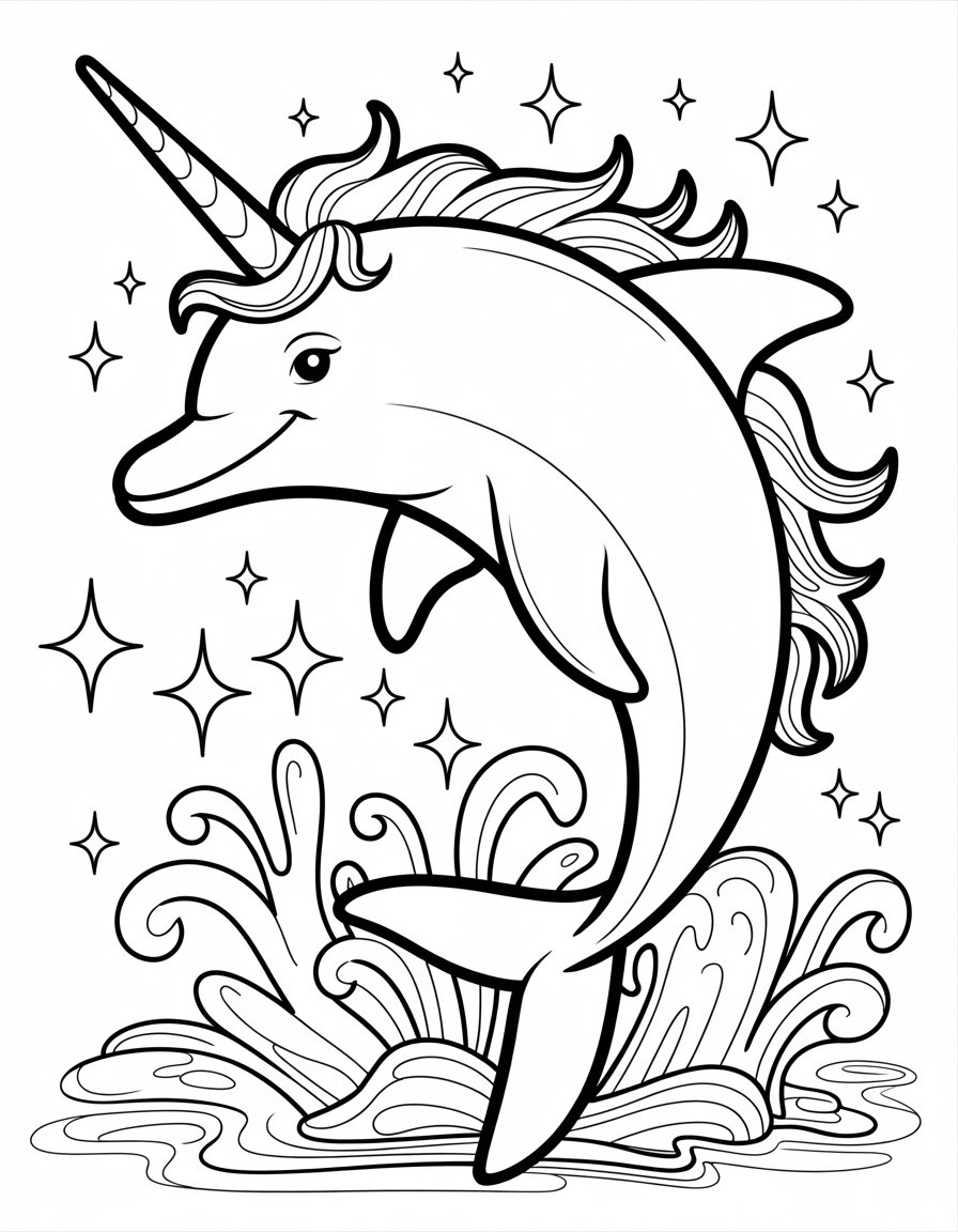 dolphin unicorn coloring page