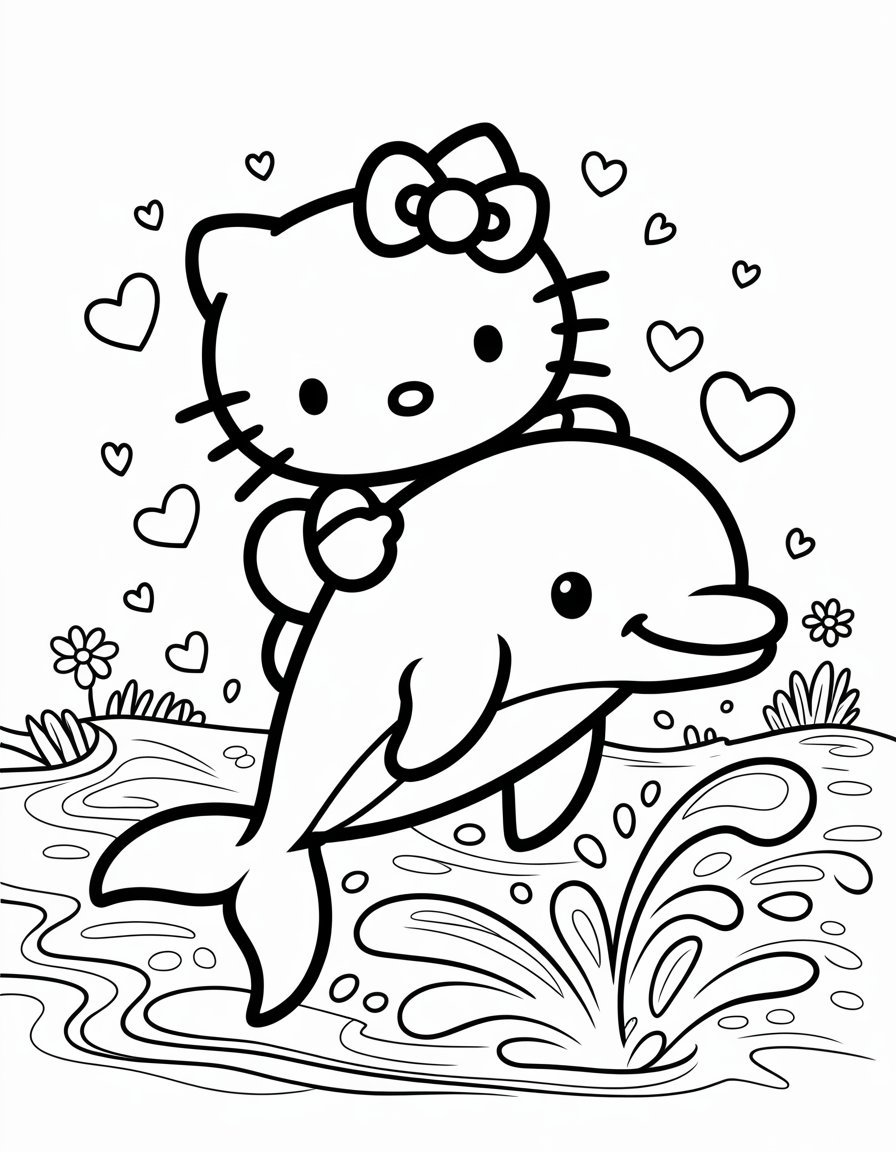 hello kitty dolphin coloring page