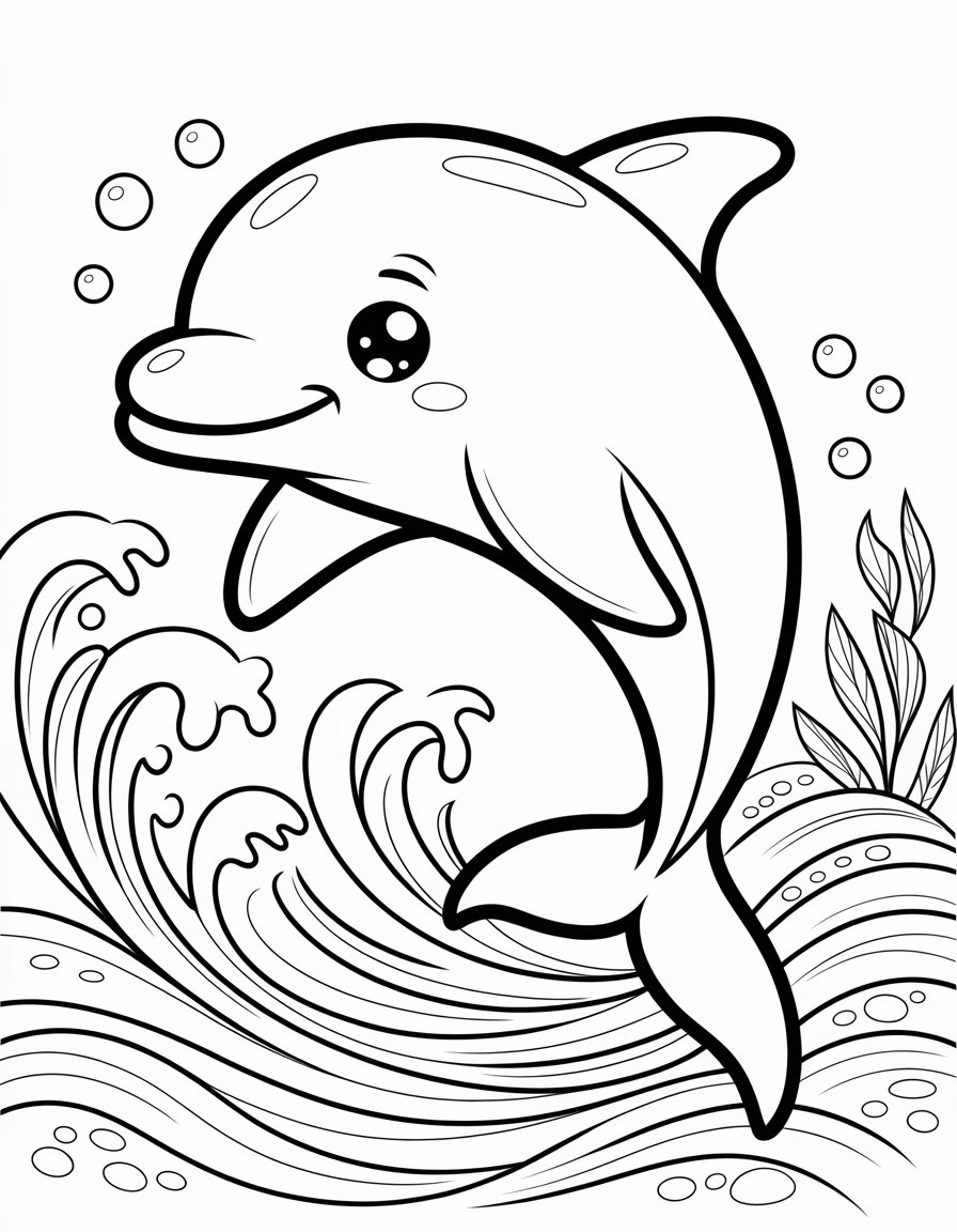 kawaii cute dolphin coloring page