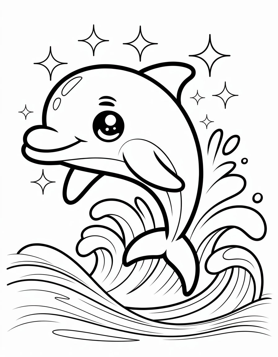 kawaii dolphin coloring page