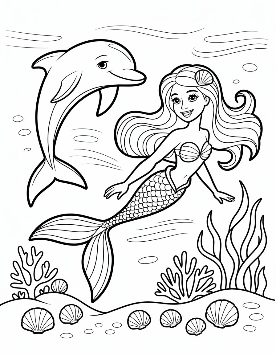 mermaid barbie dolphin magic coloring page
