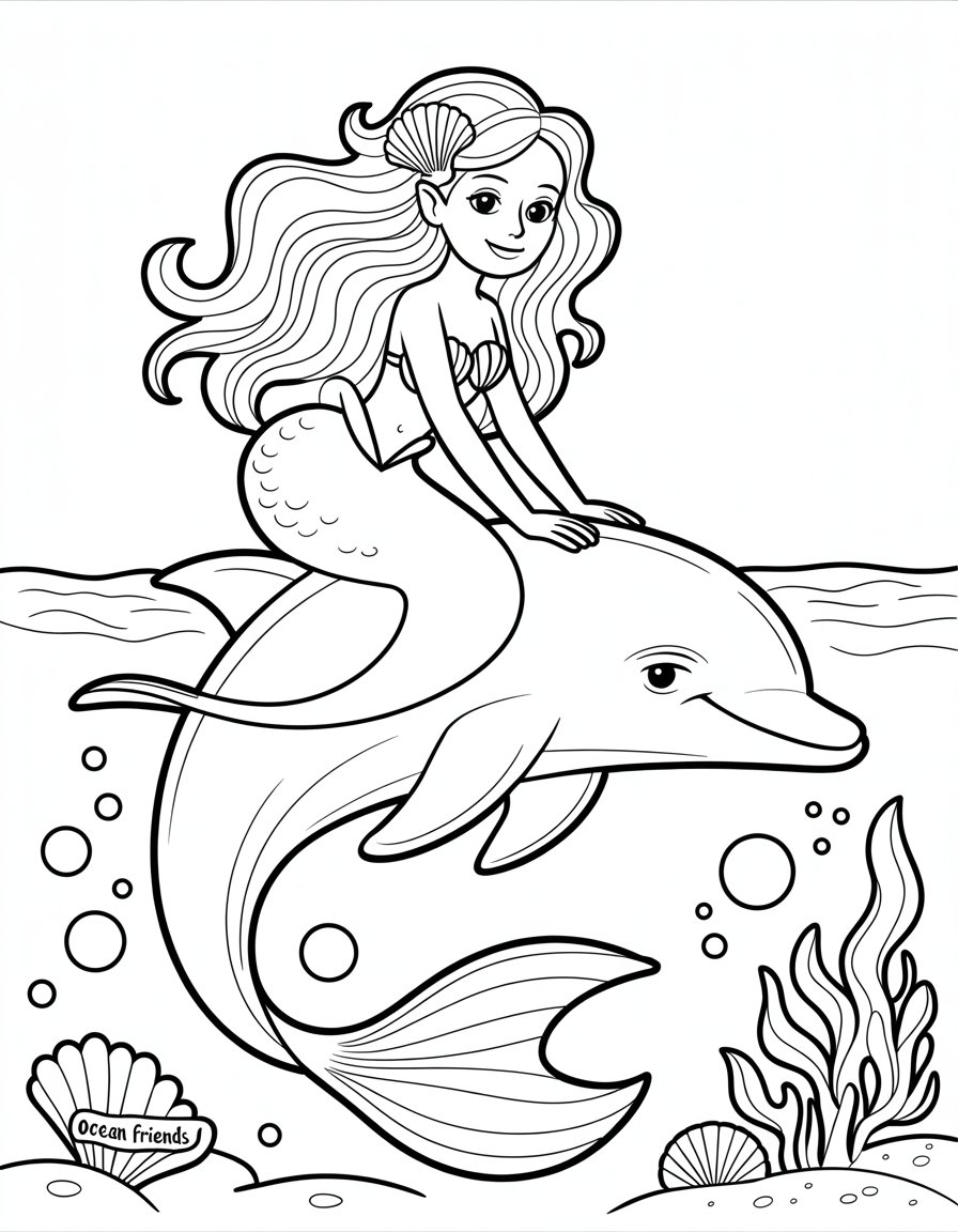 mermaid dolphin coloring page