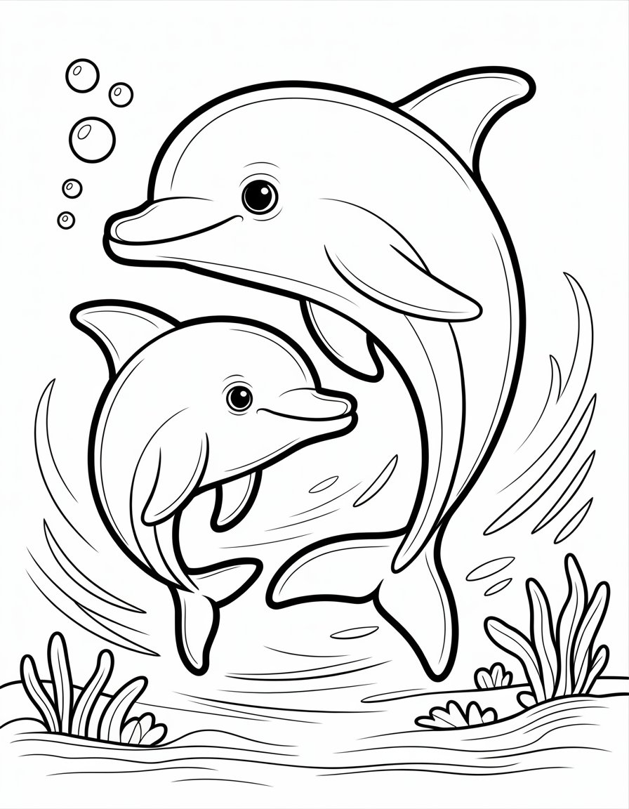 mom and baby dolphin coloring page