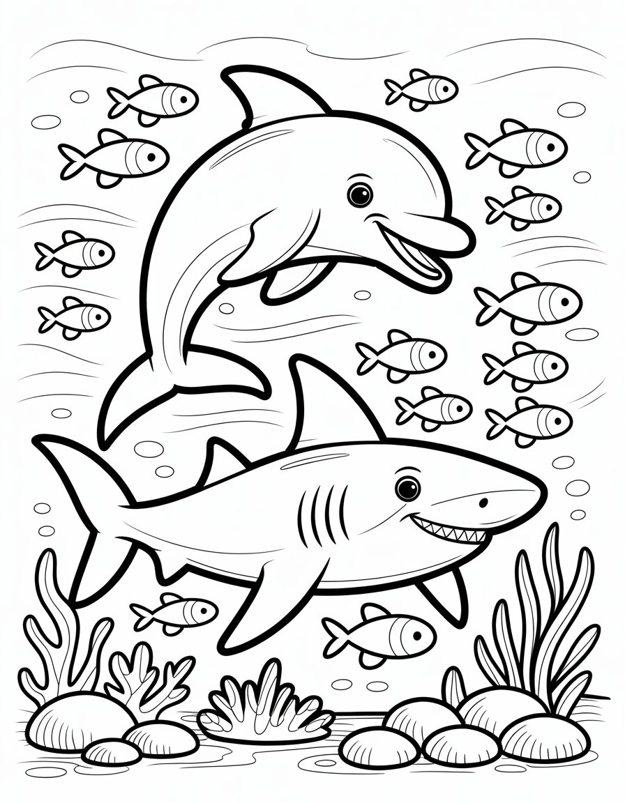 shark and dolphin coloring page