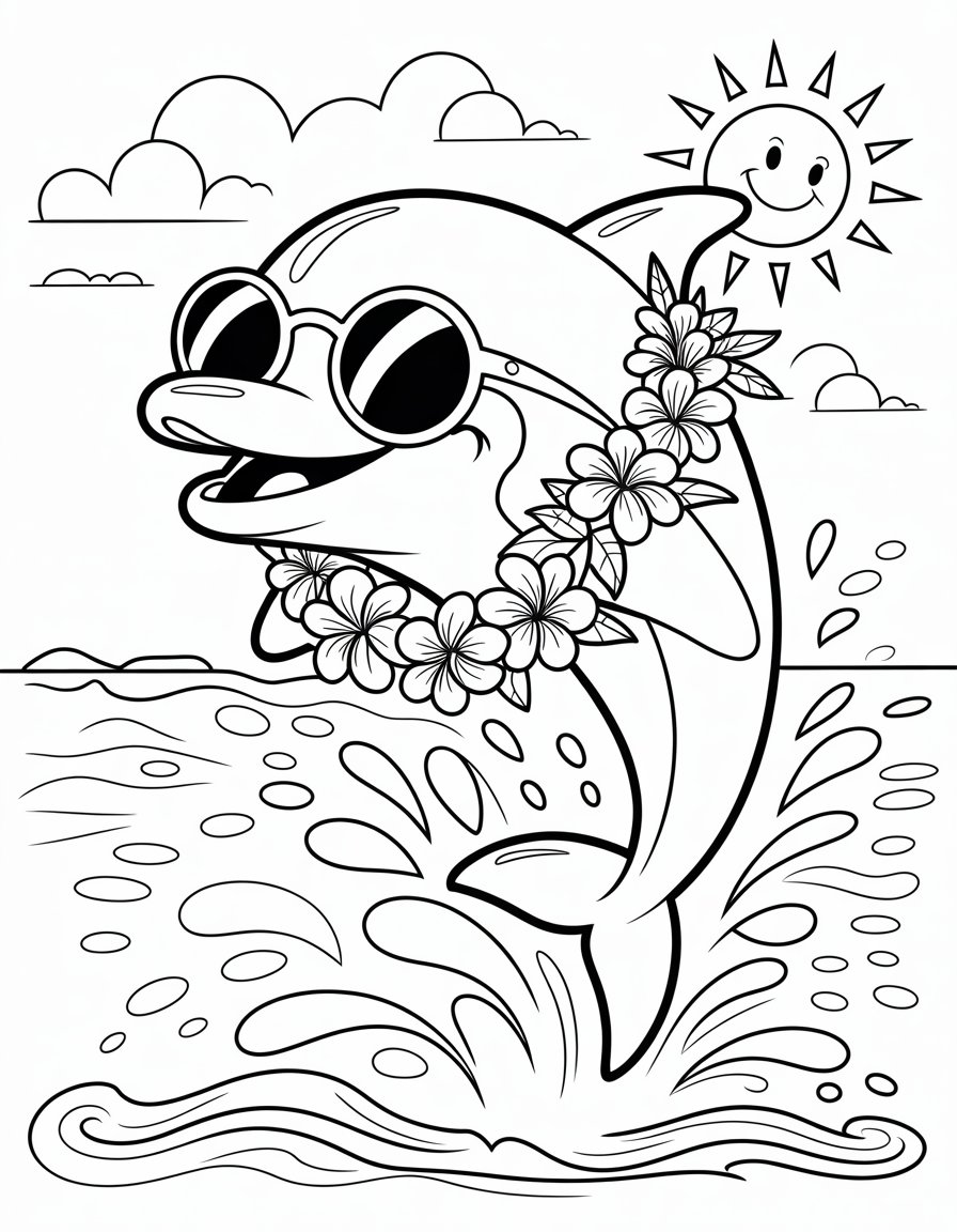 summer dolphin coloring page