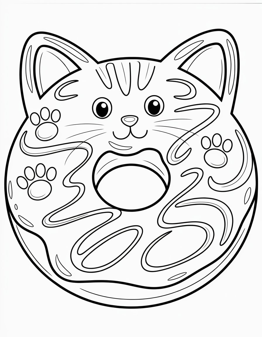 cat donut coloring page
