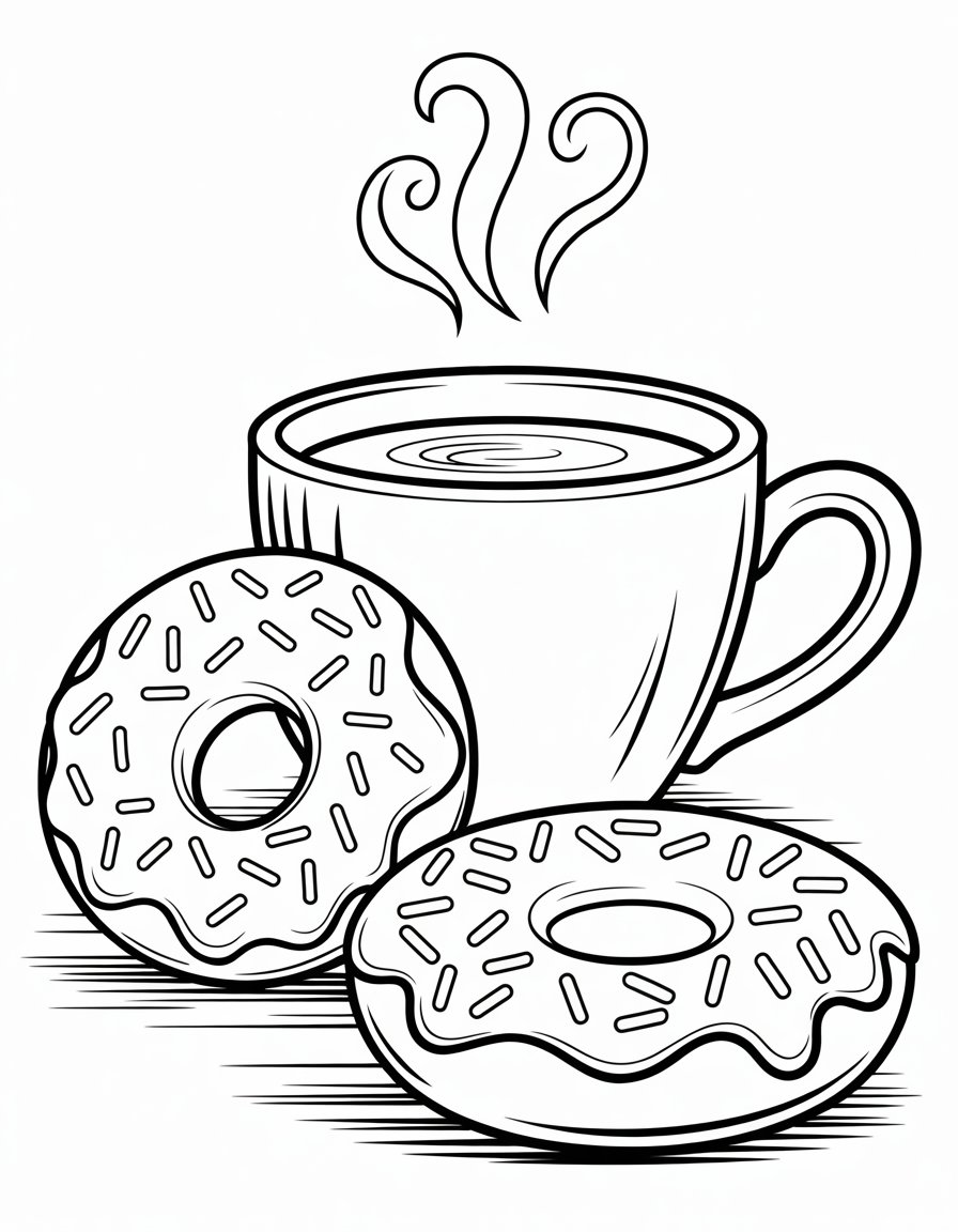 coffee and donut coloring page