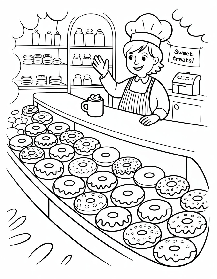 donut shop coloring page