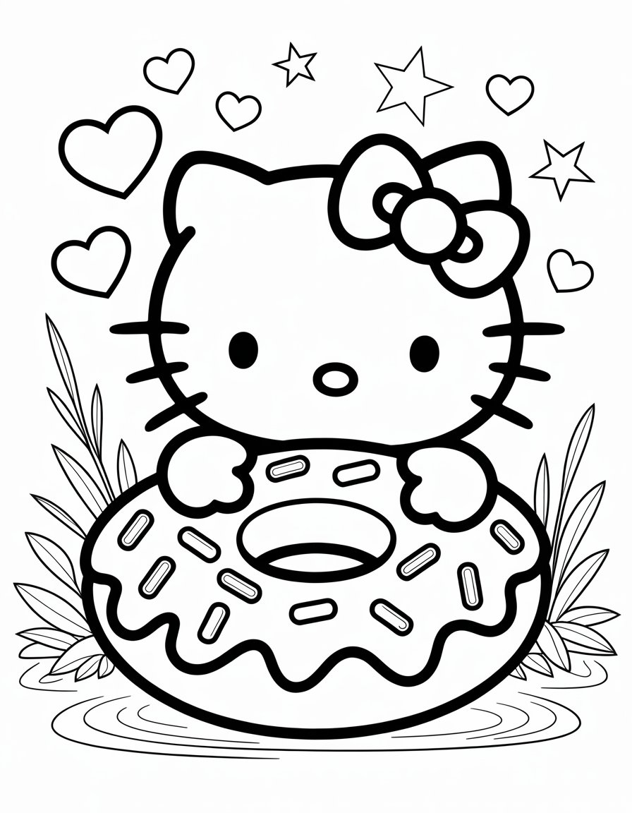 hello kitty donut coloring page