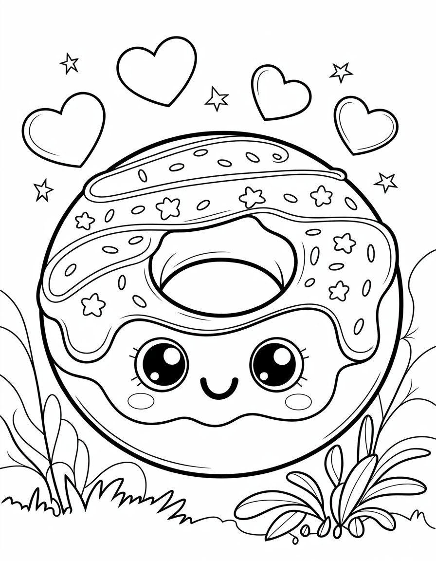 kawaii donut coloring page