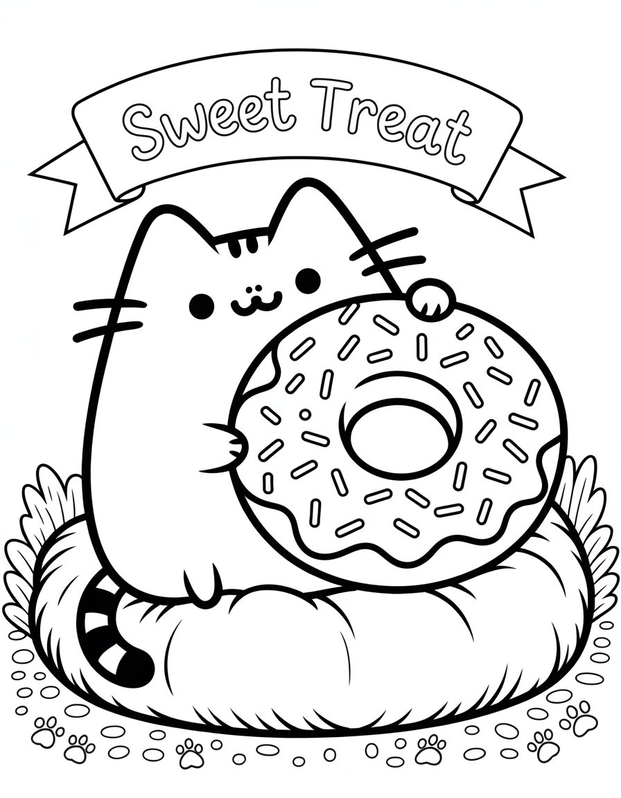 pusheen donut coloring page