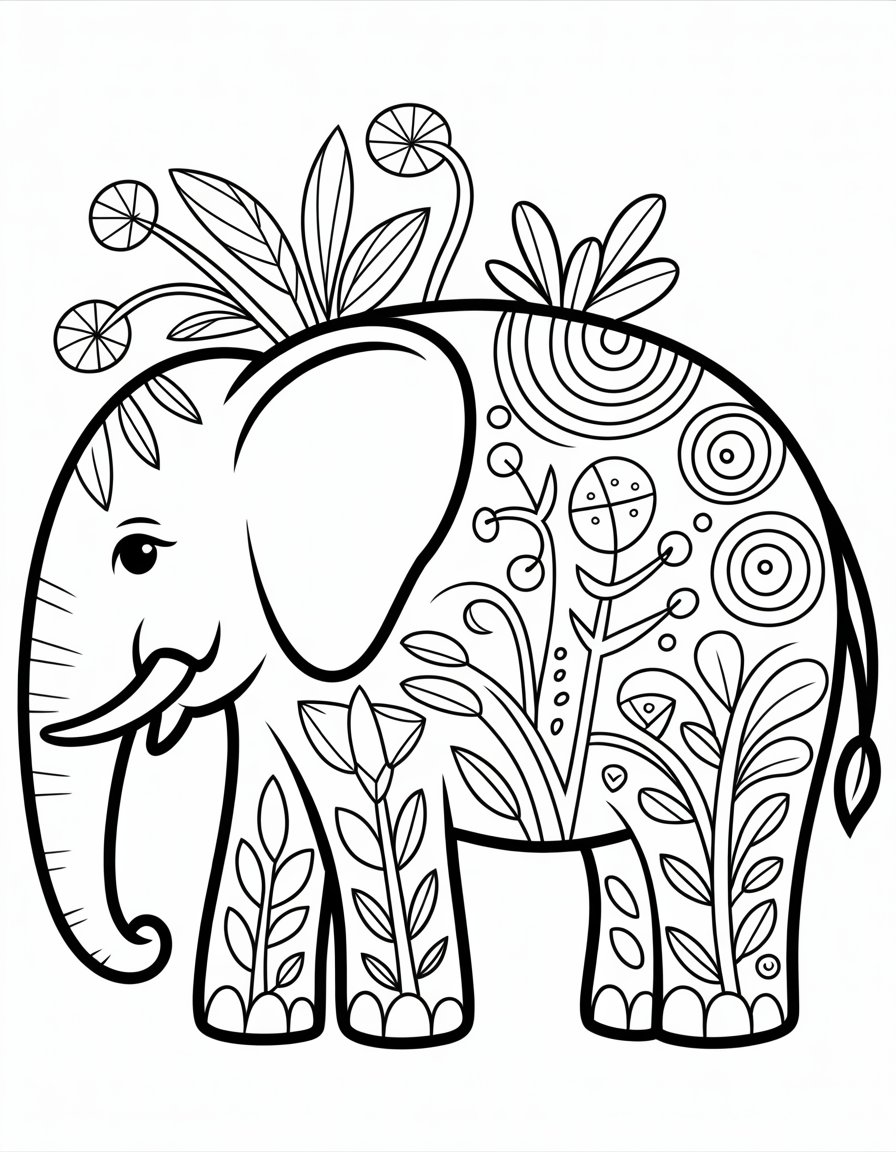 abstract elephant coloring page