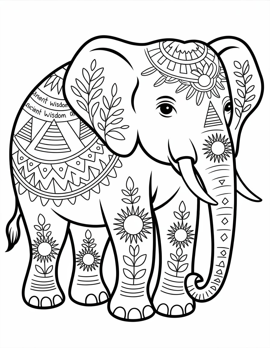 aztec elephant coloring page