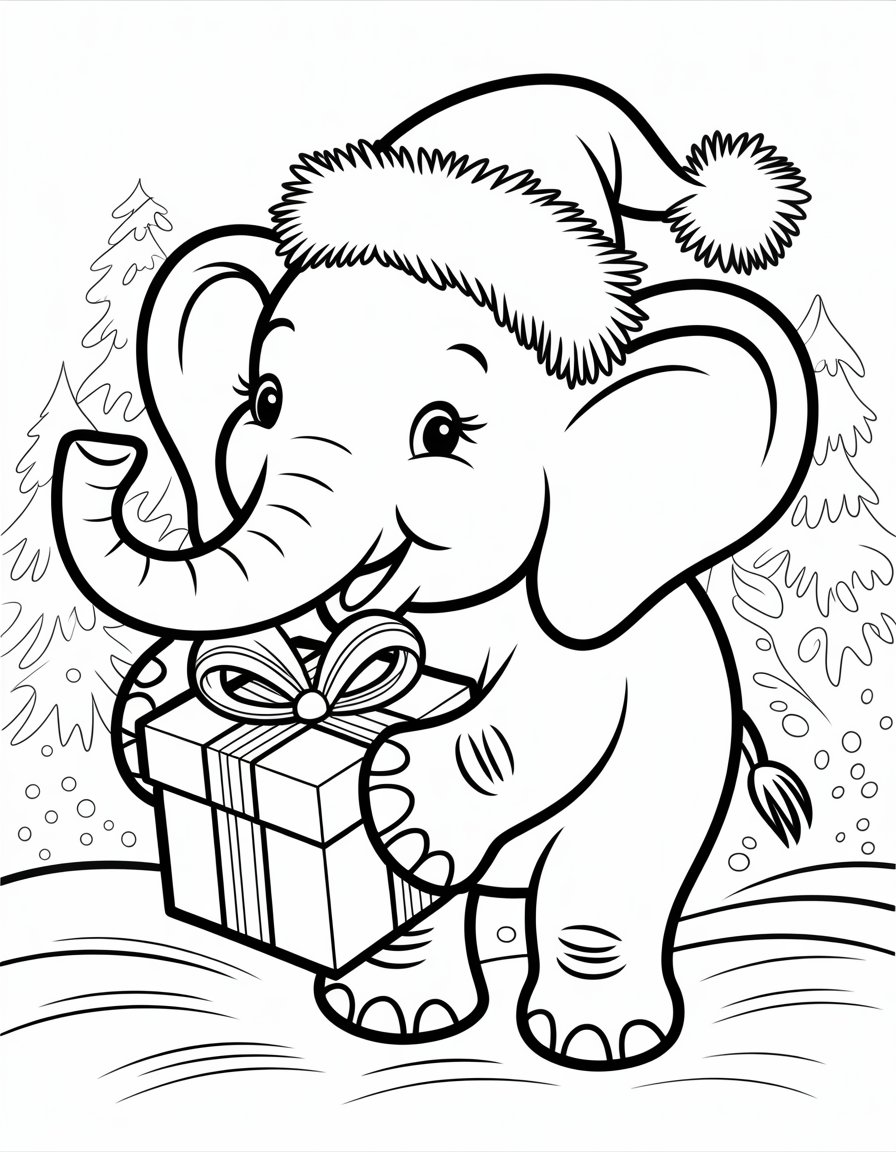 christmas elephant coloring page