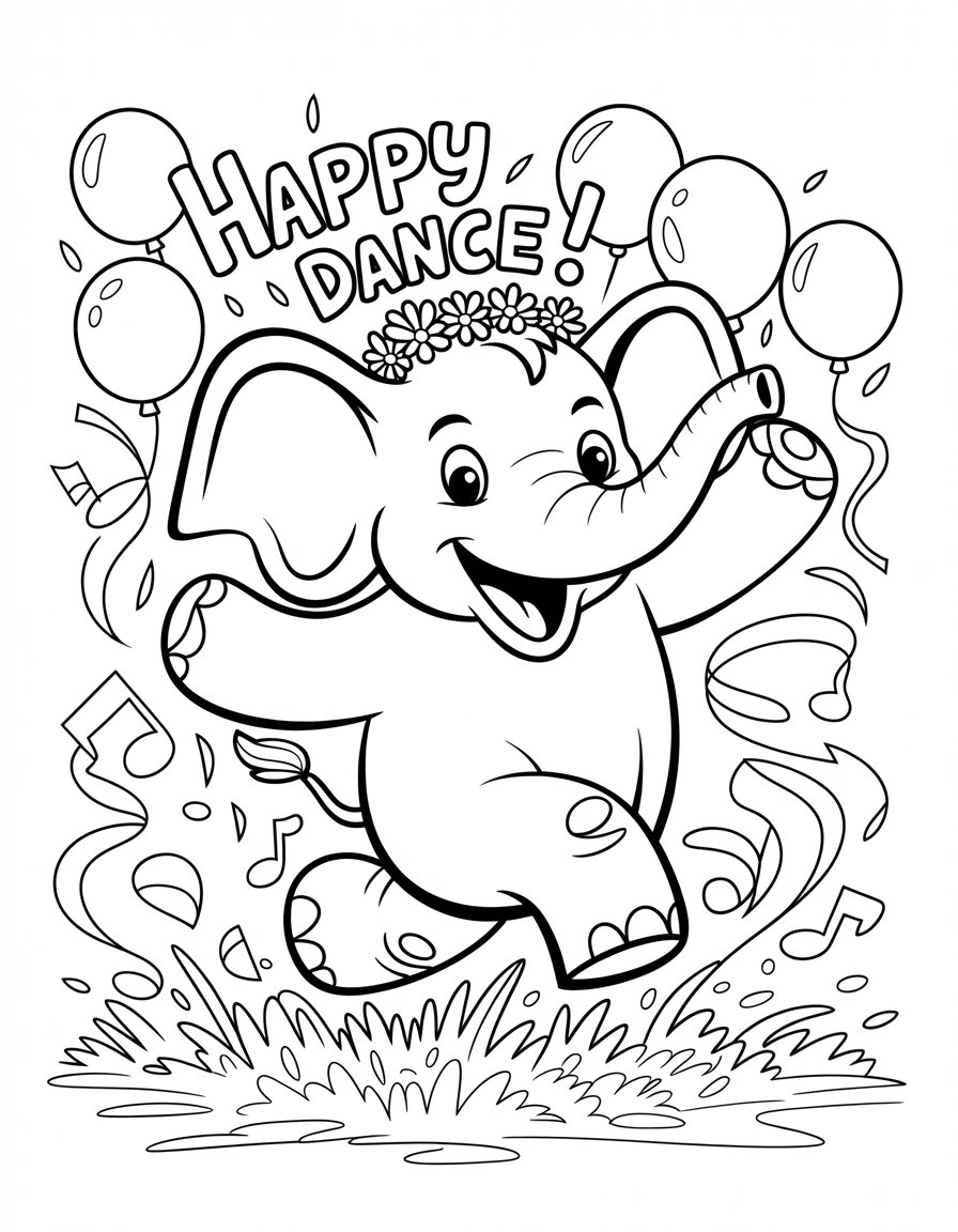 dancing elephant coloring page