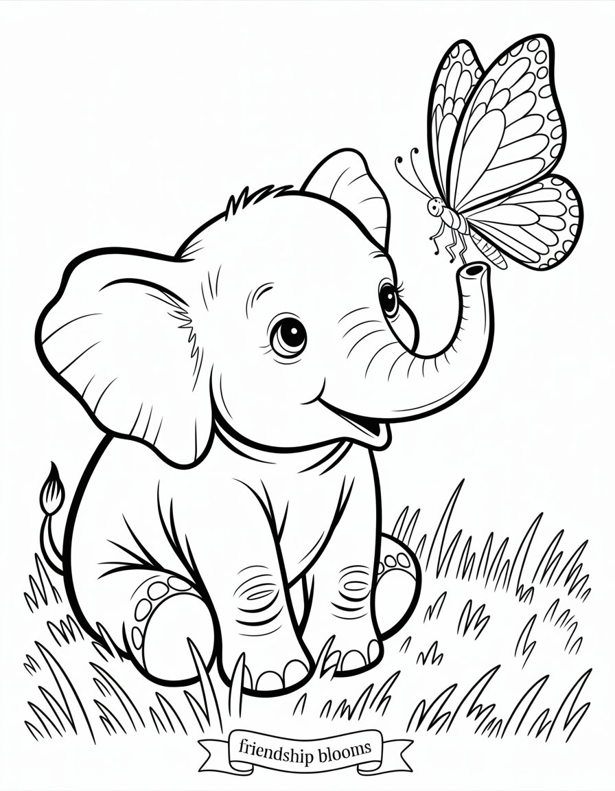 elephant and butterfly coloring page