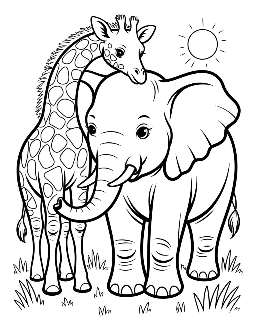 elephant and giraffe coloring page