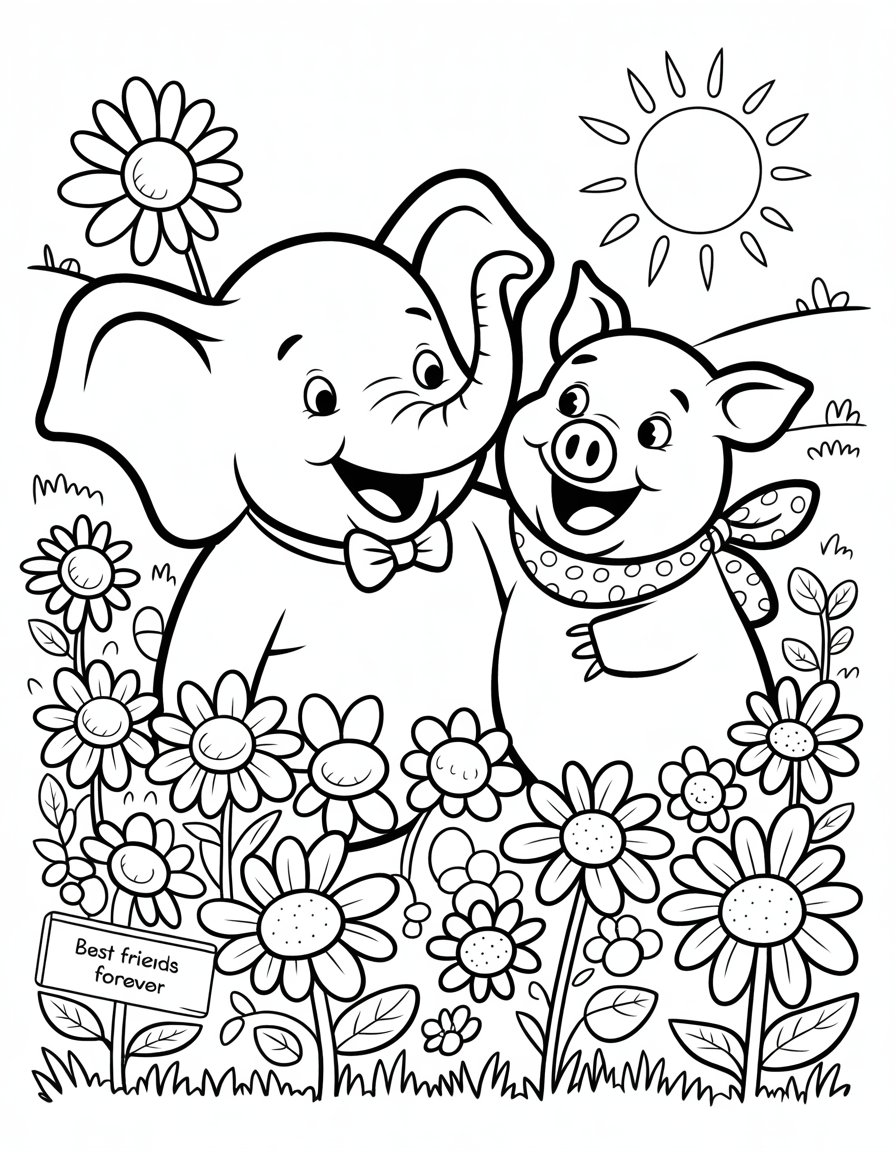 elephant and piggie coloring page