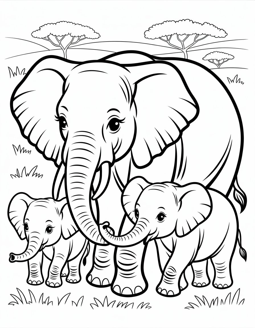 elephant family coloring page