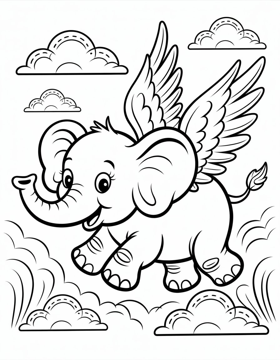 flying elephant coloring page