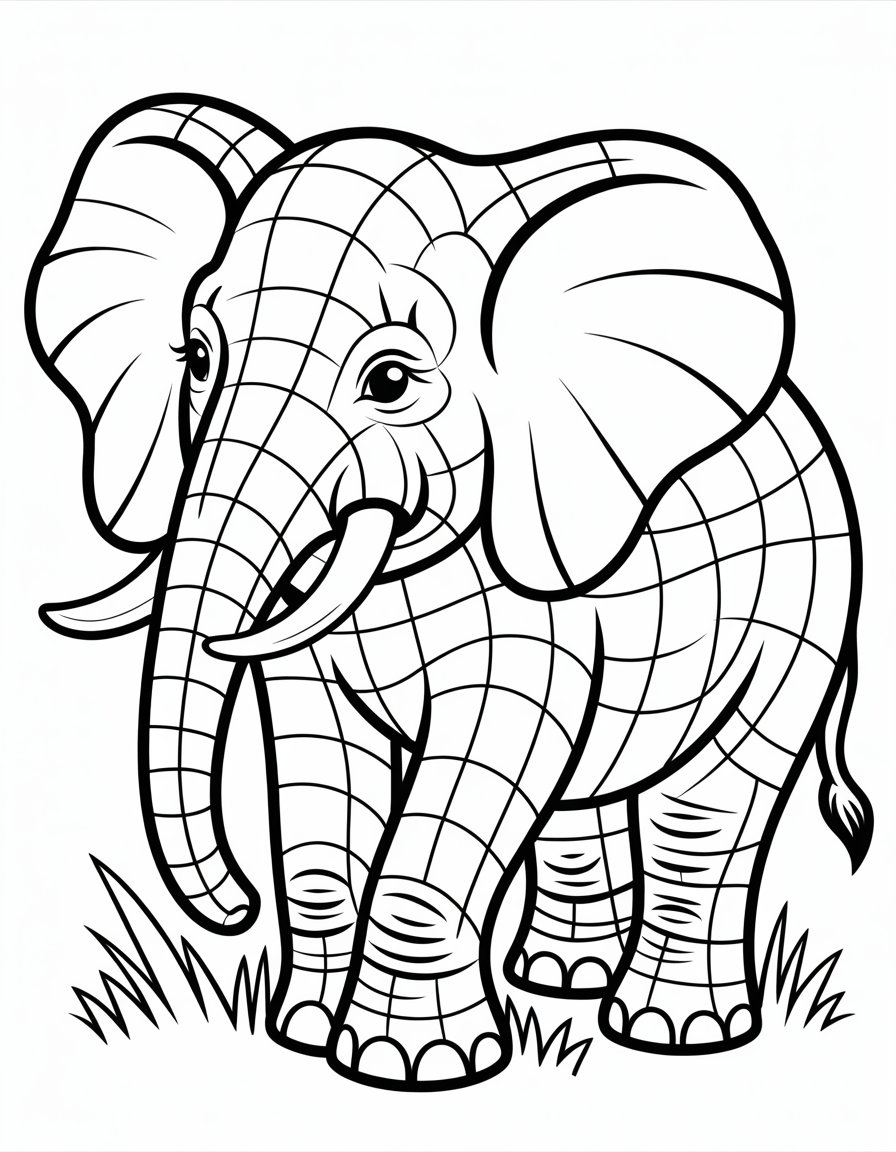 mosaic elephant coloring page