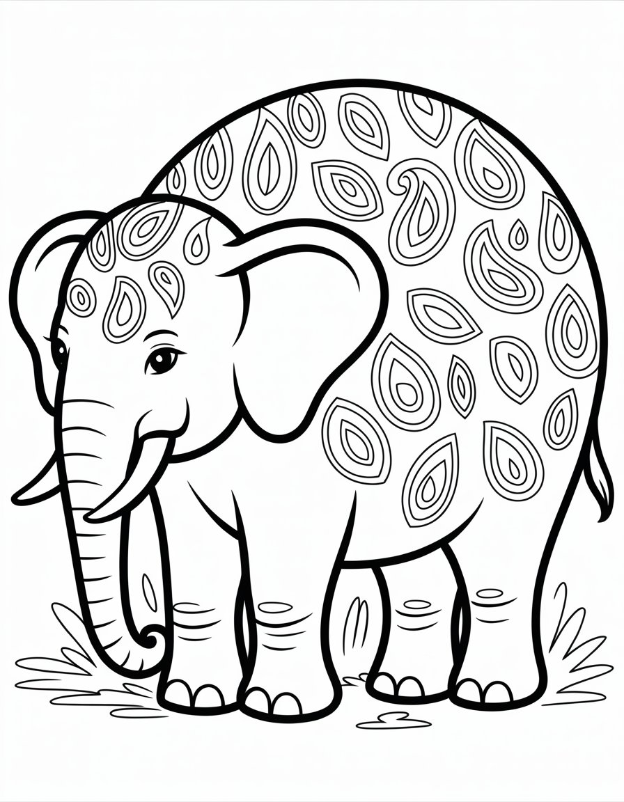 paisley elephant coloring page