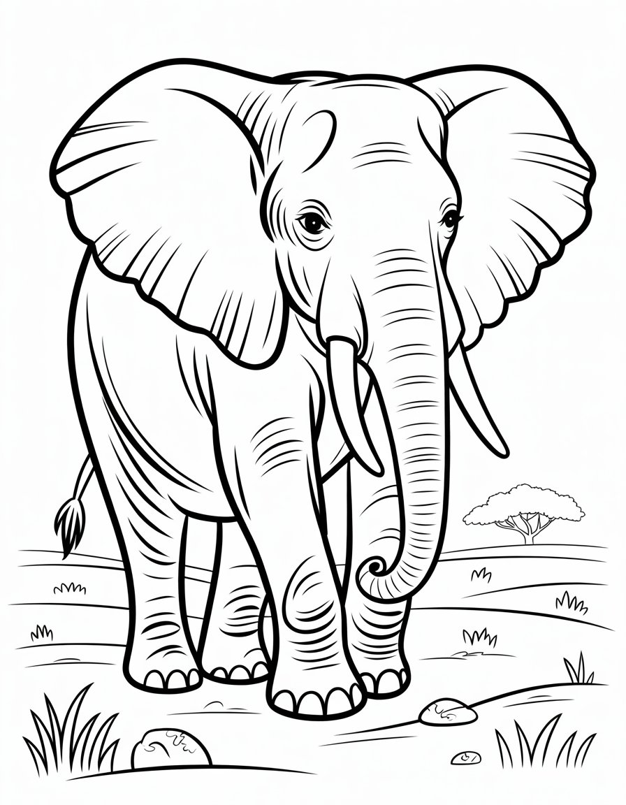 realistic elephant coloring page