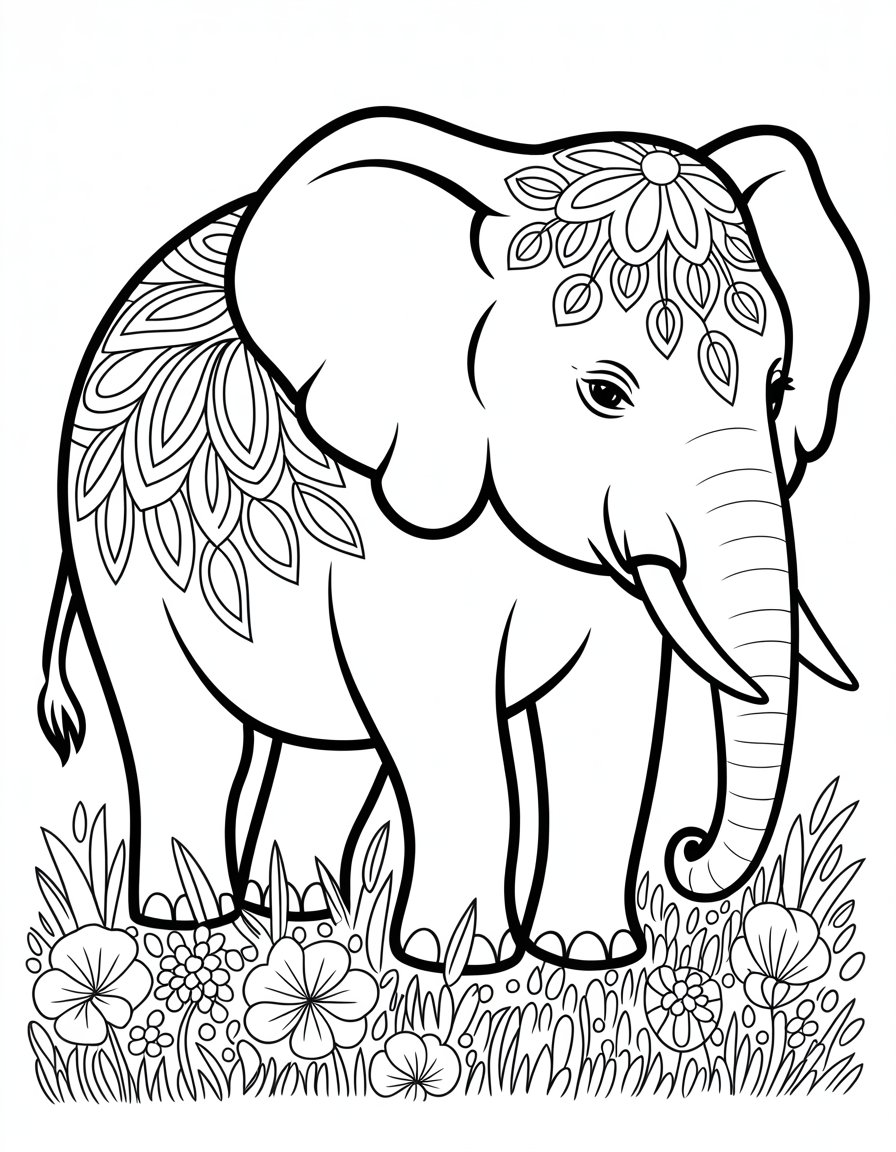 stress relief elephant coloring page