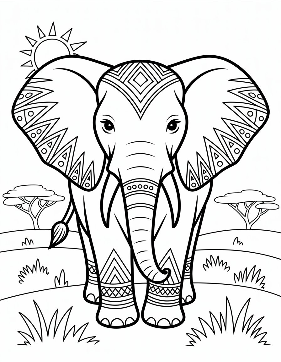 tribal elephant coloring page