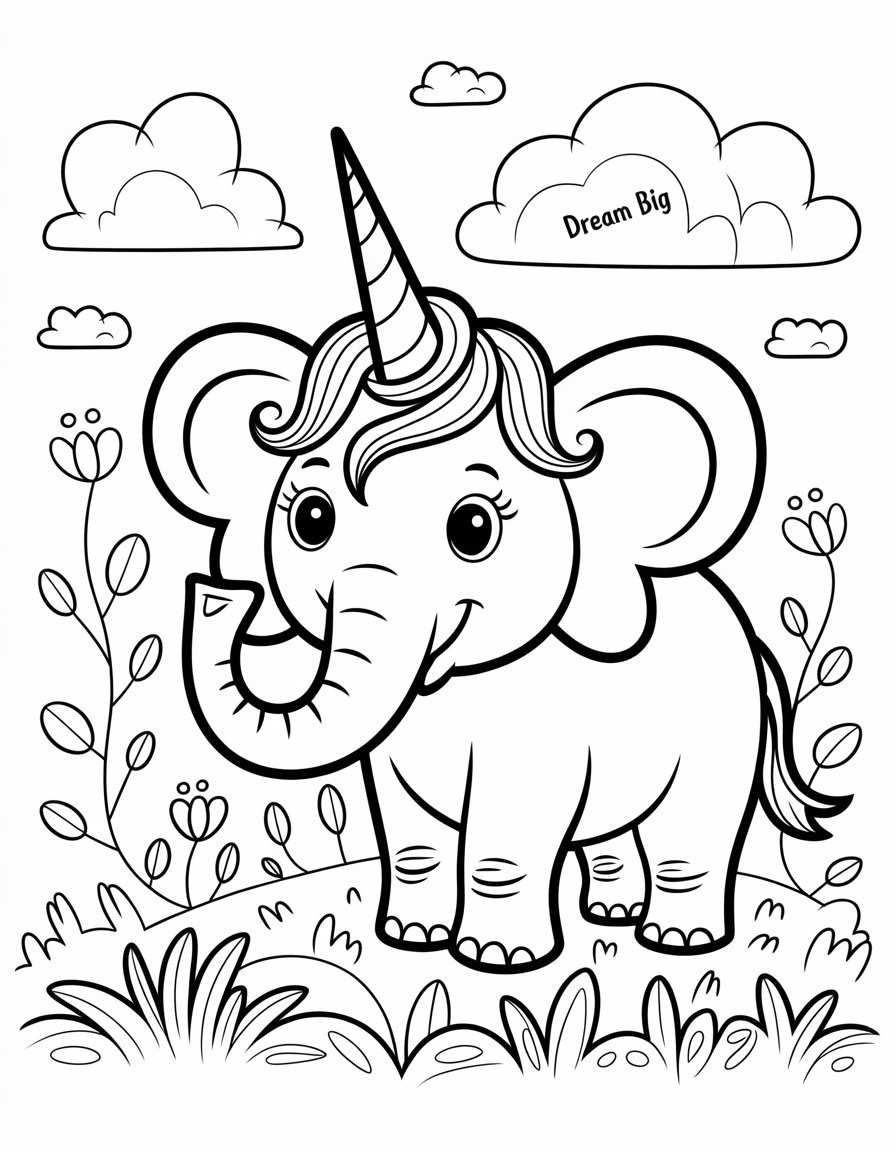 unicorn elephant coloring page