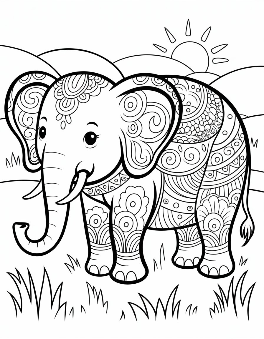 zentangle elephant coloring page