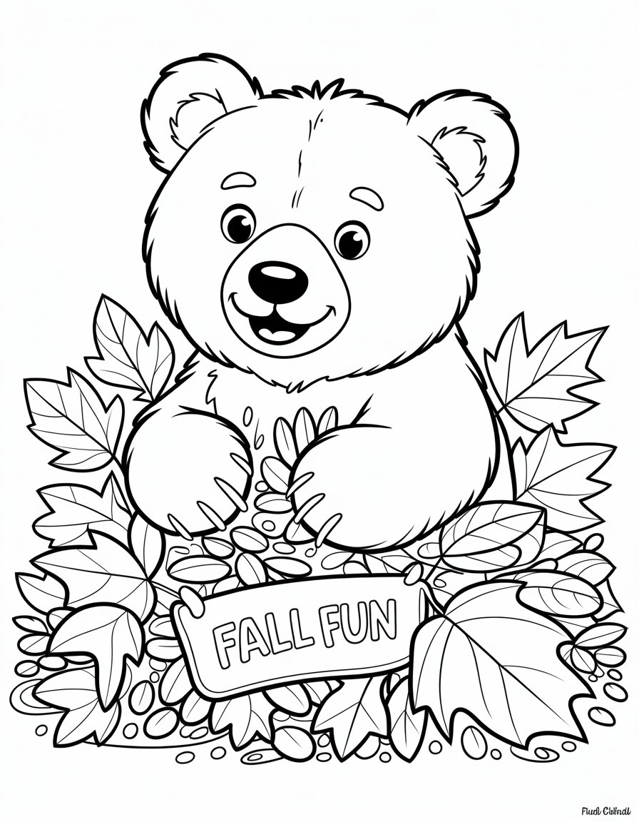 fall bear coloring page