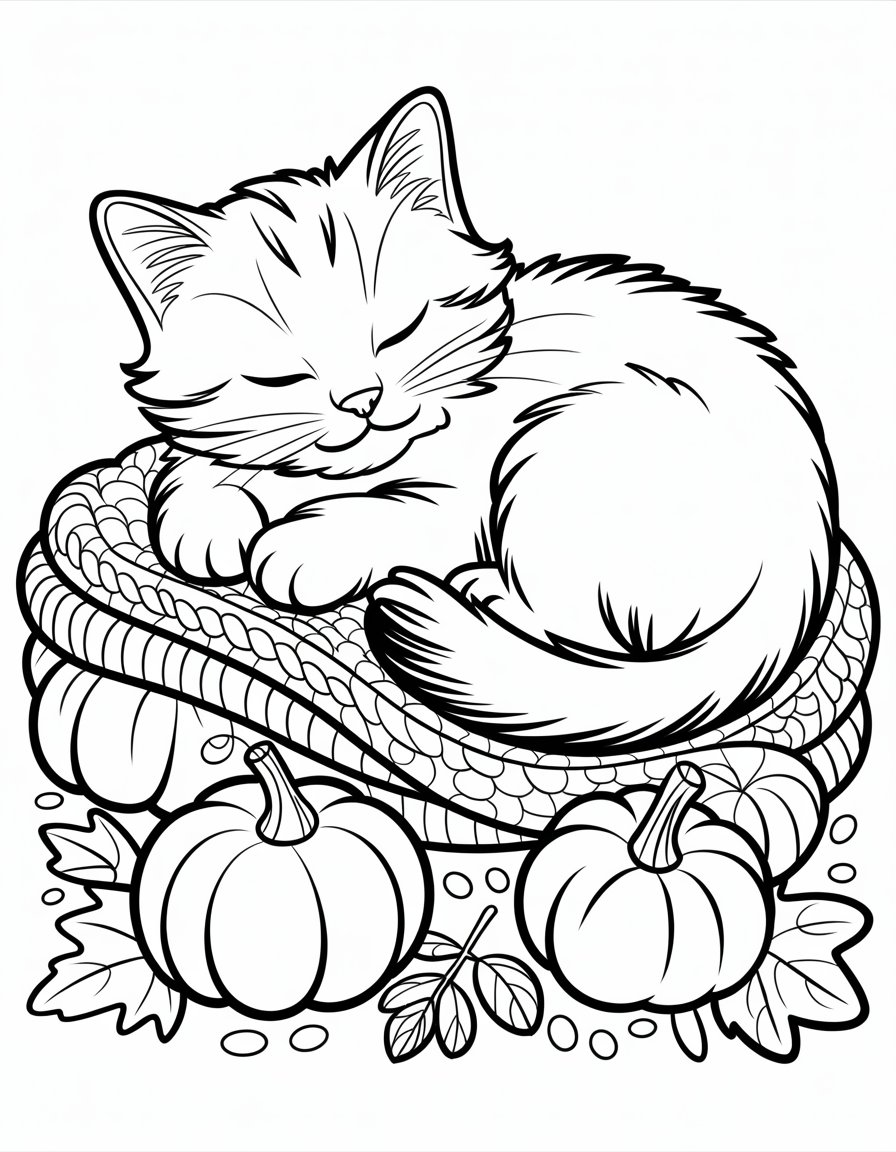 fall cat coloring page