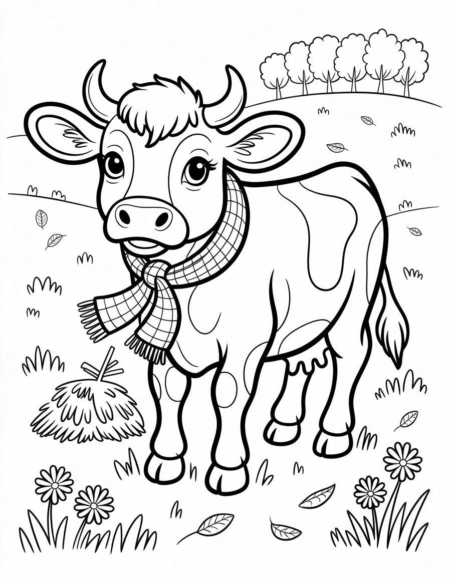 fall cow coloring page