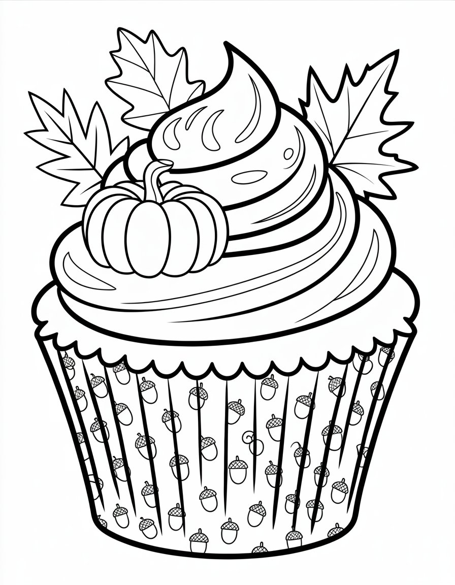 fall cupcake coloring page