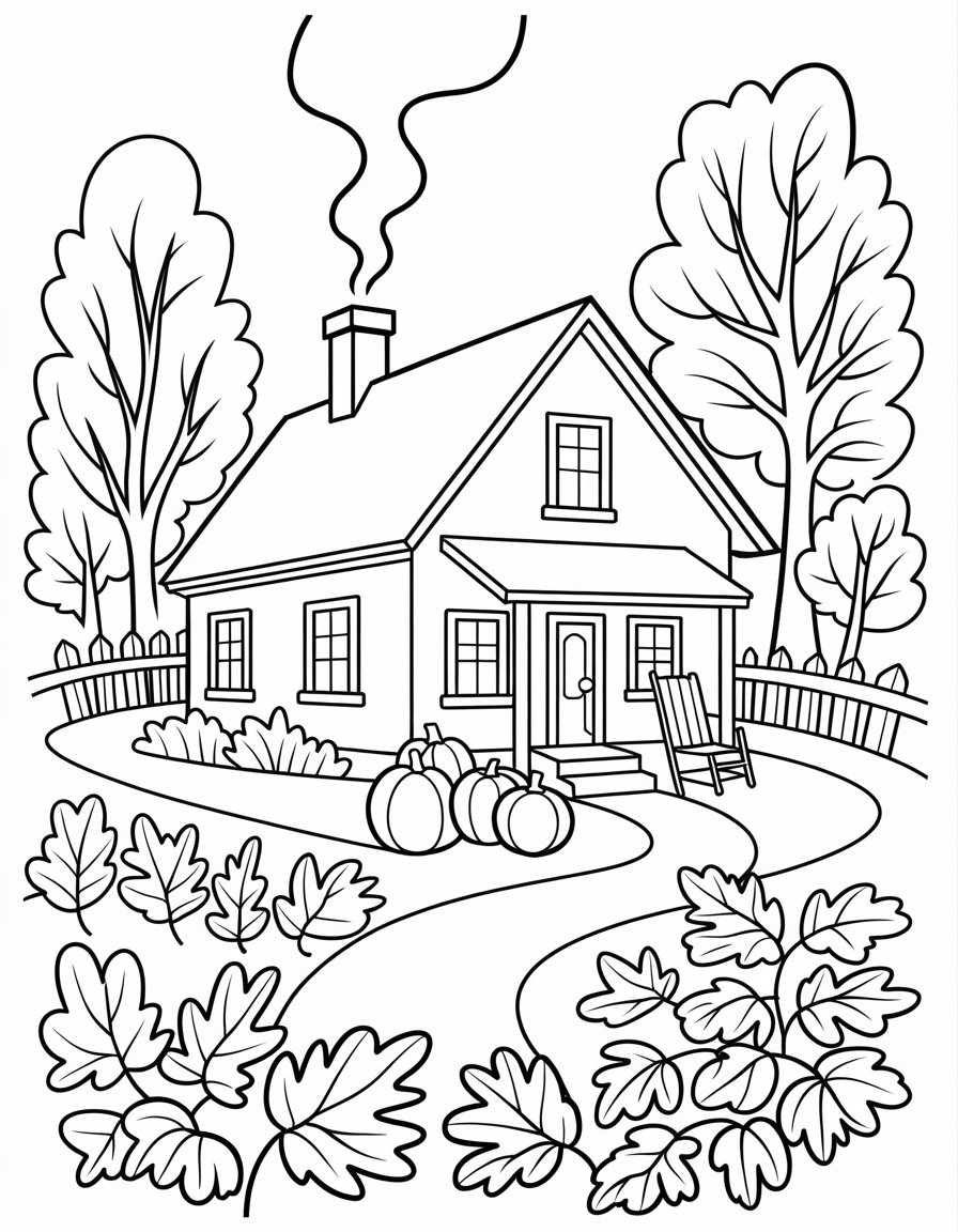 fall house coloring page