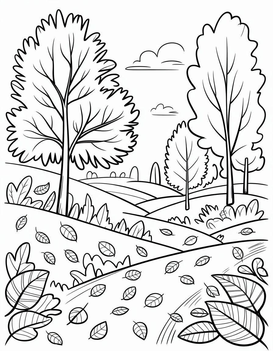 fall landscape coloring page