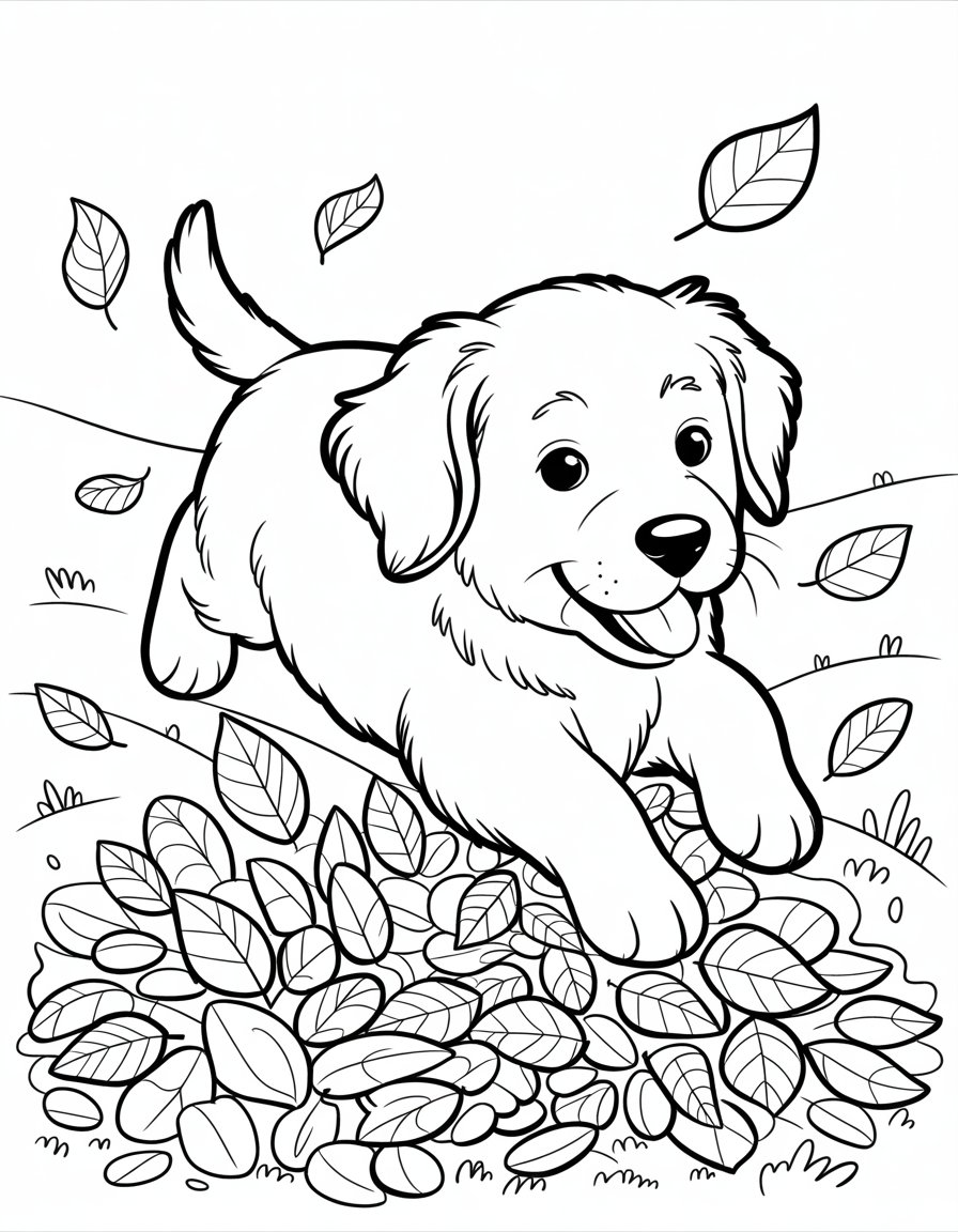 fall puppy coloring page