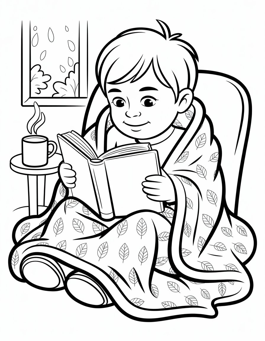 fall reading coloring page